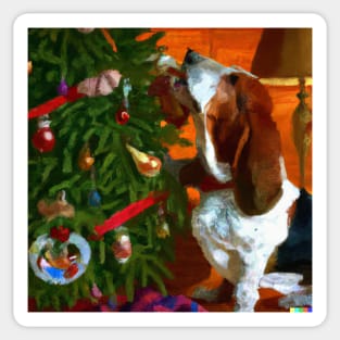 Basset Hound decorating tree Sticker